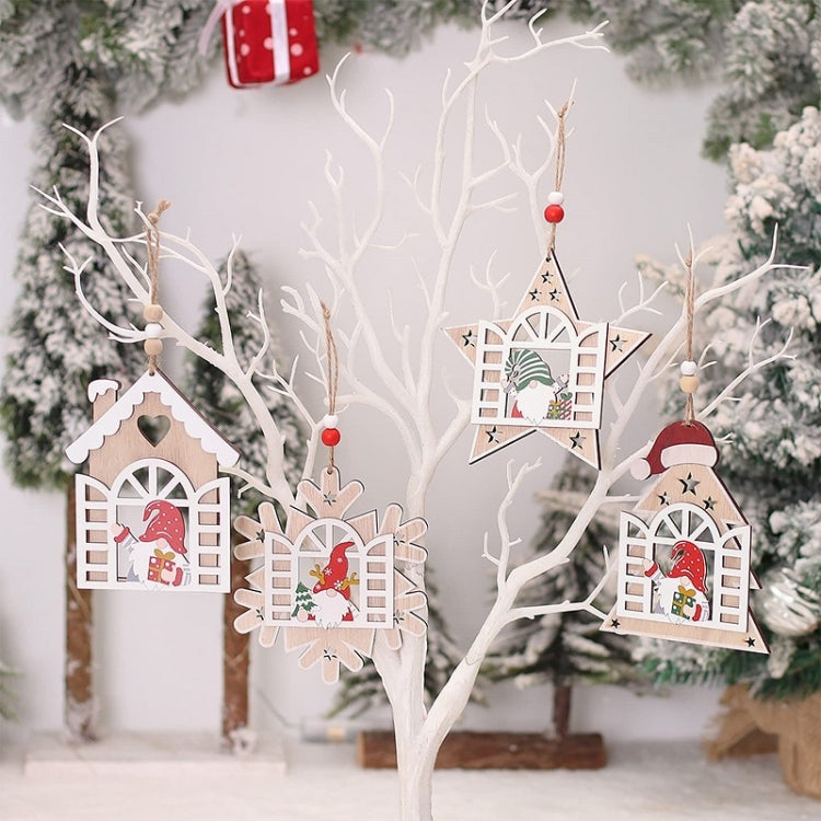 Christmas Open Window Santa Tree Wood Decoration