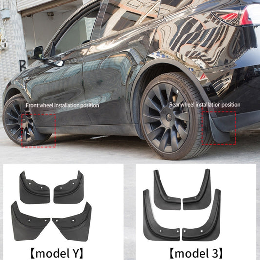 4pcs /Set Splash Guards Matte Fender No Drilling Required Upgraded PP Material, For Tesla Model Y, For Tesla Model 3