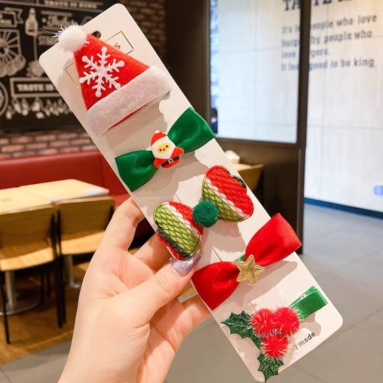 5pcs /Set Christmas Hairpin Set Snowman Bow Duckbill Clip Children Cute Hair Accessories