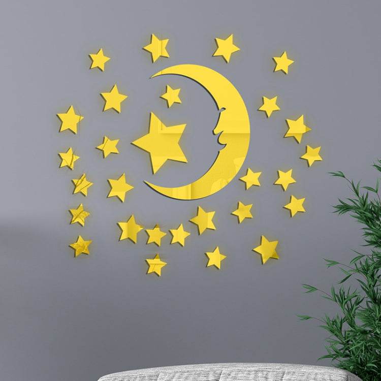 29pcs /Set Acrylic Stars And Moon Stereoscopic Mirror Wall Stickers Self-Adhesive Bedroom Background Wall Decoration