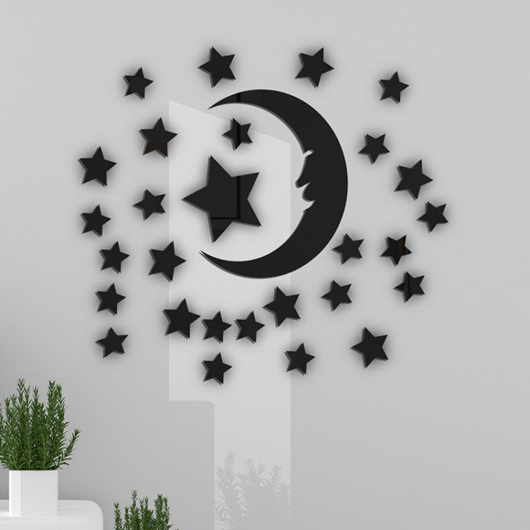 29pcs /Set Acrylic Stars And Moon Stereoscopic Mirror Wall Stickers Self-Adhesive Bedroom Background Wall Decoration