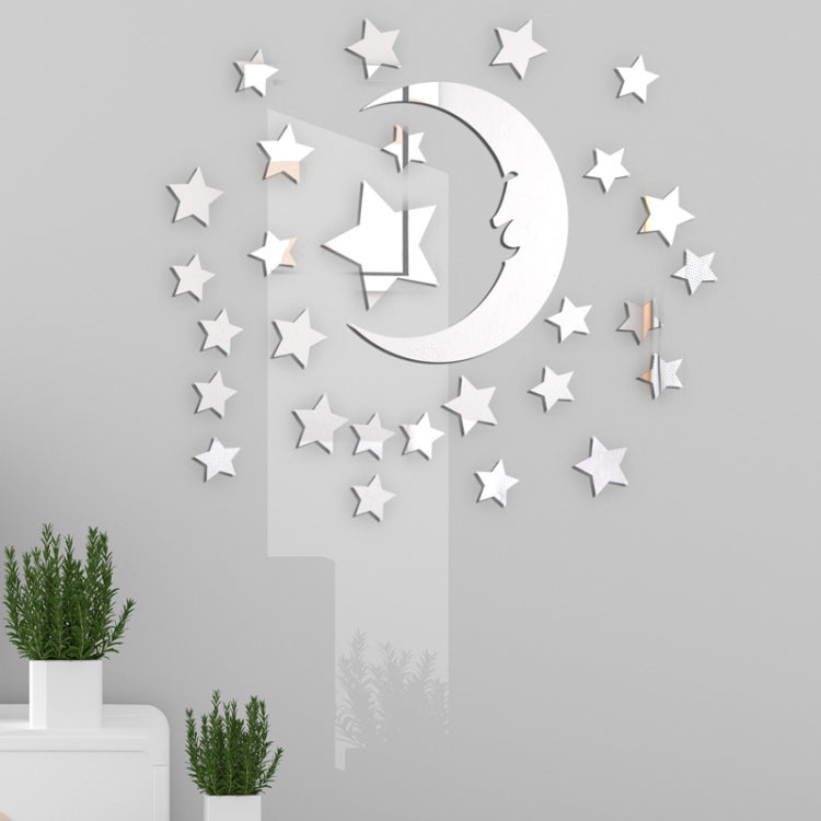 29pcs /Set Acrylic Stars And Moon Stereoscopic Mirror Wall Stickers Self-Adhesive Bedroom Background Wall Decoration