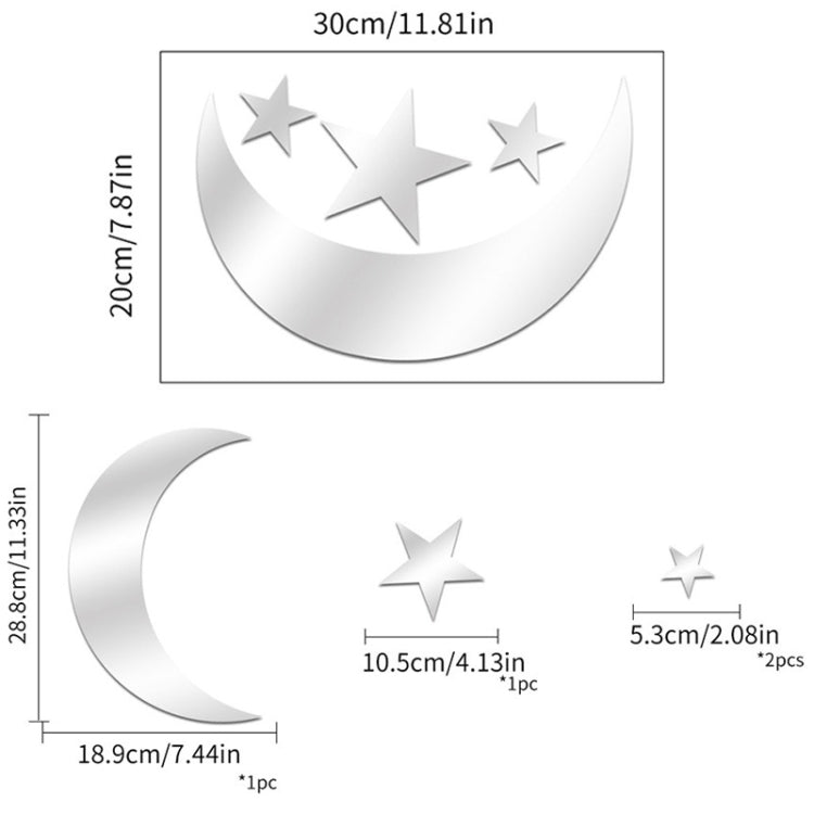 4pcs /Set Acrylic Moon Stars Mirror Wall Sticker Home Decoration Soft Mirror
