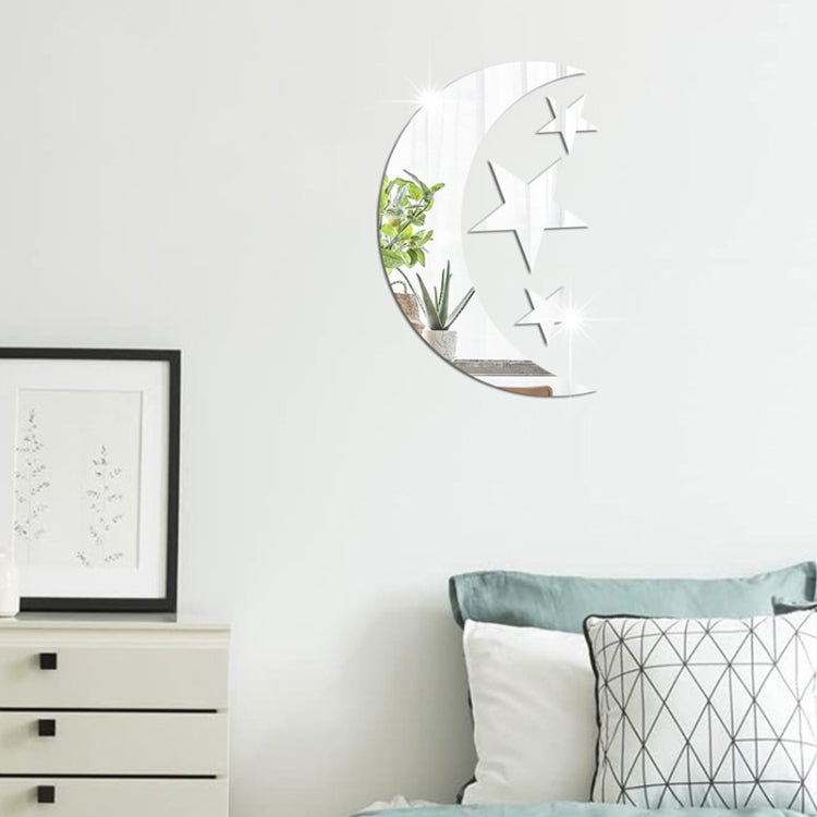 4pcs /Set Acrylic Moon Stars Mirror Wall Sticker Home Decoration Soft Mirror