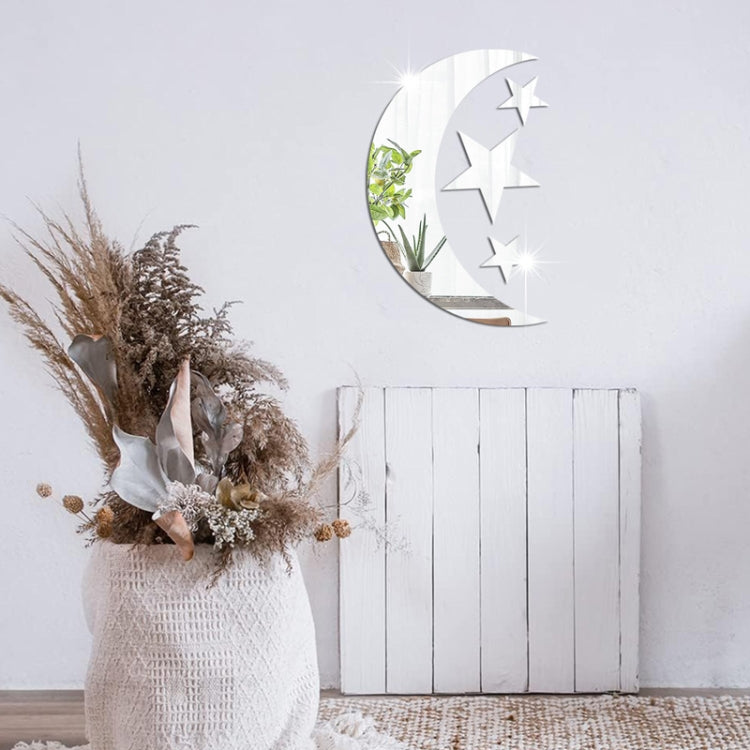 4pcs /Set Acrylic Moon Stars Mirror Wall Sticker Home Decoration Soft Mirror