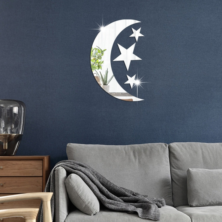 4pcs /Set Acrylic Moon Stars Mirror Wall Sticker Home Decoration Soft Mirror