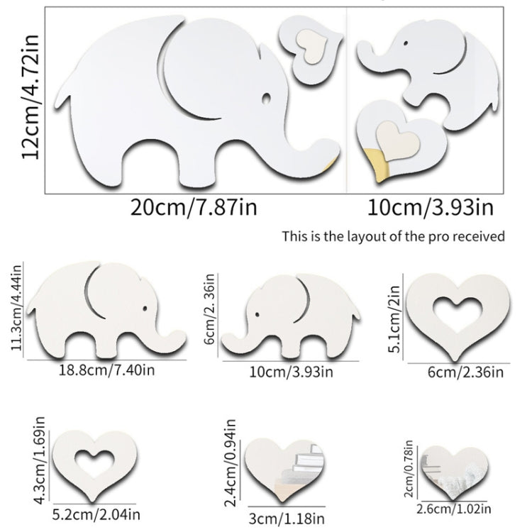 6pcs /Set Acrylic Elephant Mirror Stereo Wall Stickers Home Decoration Soft Mirror