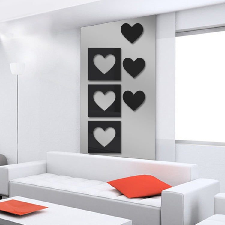 6pcs /Set Acrylic Heart Combination Mirror Stereo Wall Stickers Home Decoration Soft Mirror