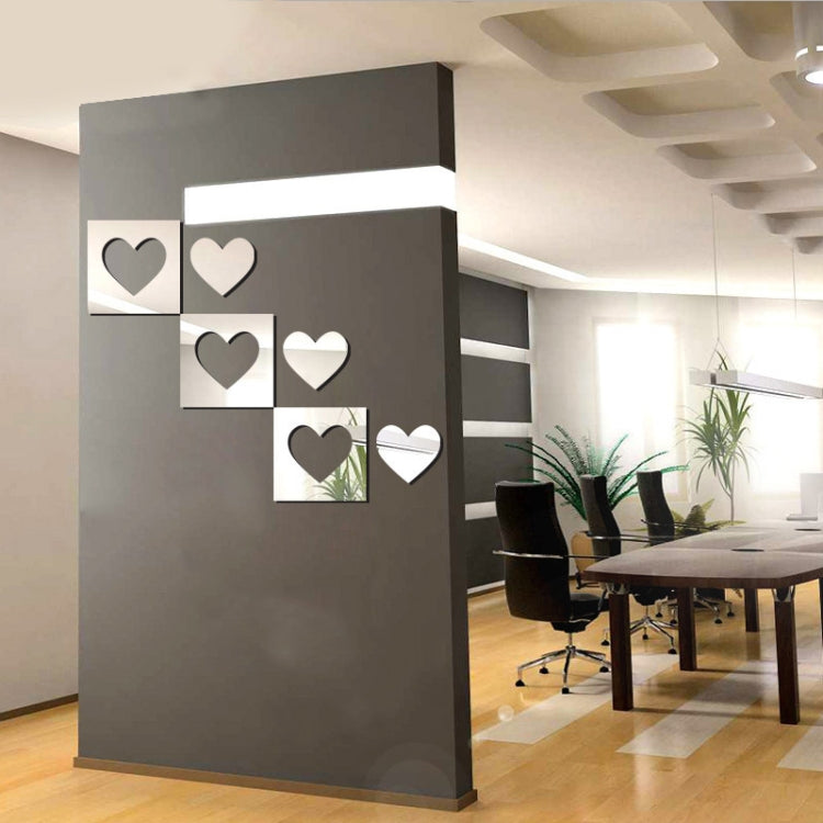 6pcs /Set Acrylic Heart Combination Mirror Stereo Wall Stickers Home Decoration Soft Mirror