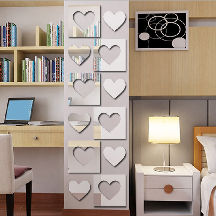 6pcs /Set Acrylic Heart Combination Mirror Stereo Wall Stickers Home Decoration Soft Mirror