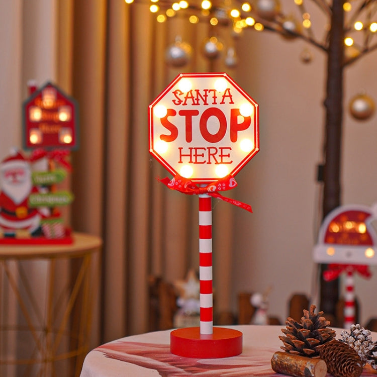 Christmas Street Sign STOP Decorative Lights Wooden Window Atmosphere LED Lights