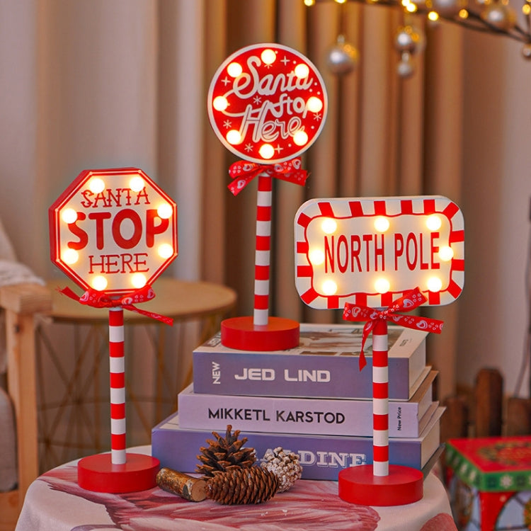 Christmas Street Sign STOP Decorative Lights Wooden Window Atmosphere LED Lights