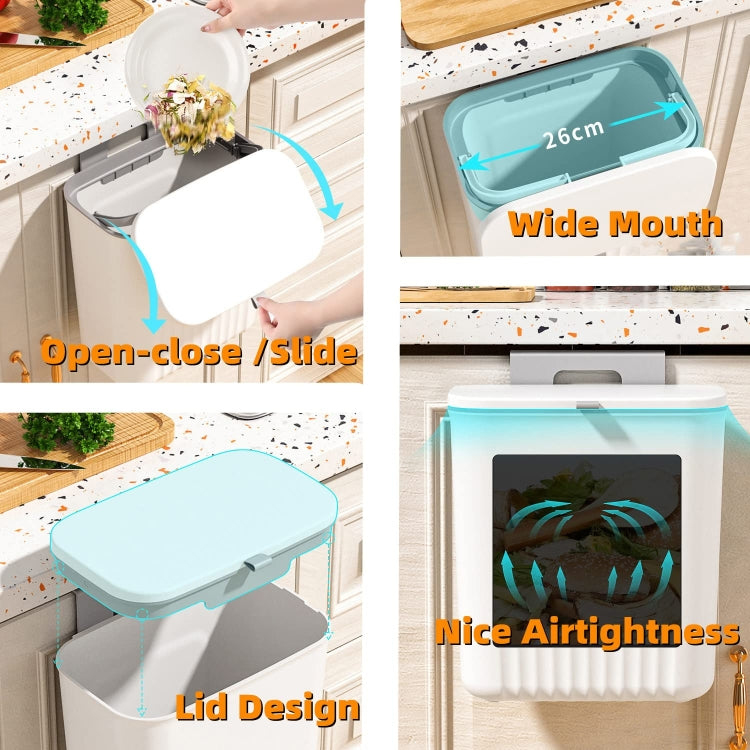 7L Kitchen Hanging Waste Bin With Lid Sliding Cover Under Sink Trash Can