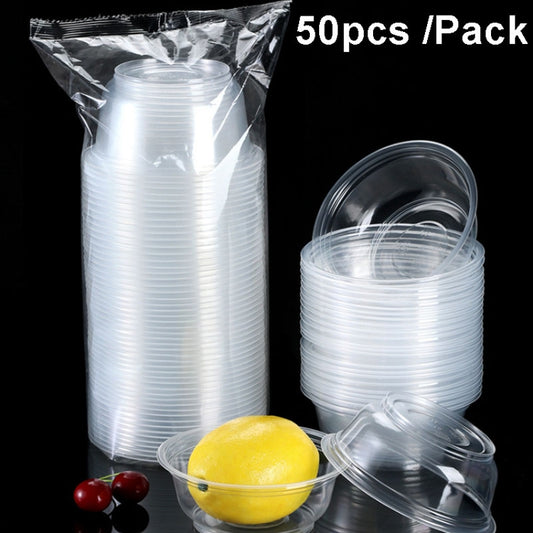 50pcs /Pack No Lid Disposable Round Plastic Bowl Thick Transparent Fast Food Soup Bowl