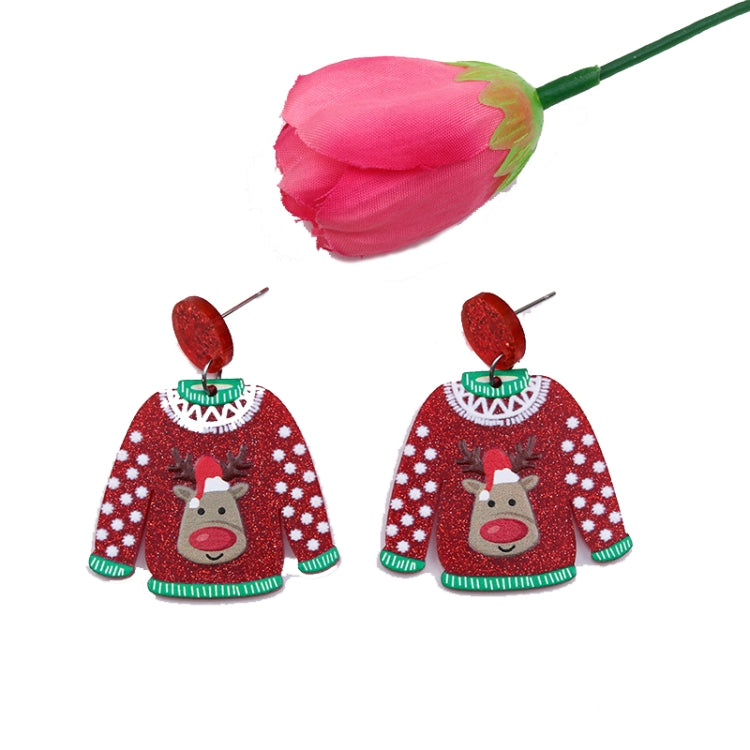 1pair Sweater Christmas Earrings Cute Elk Snowman  Earstuds