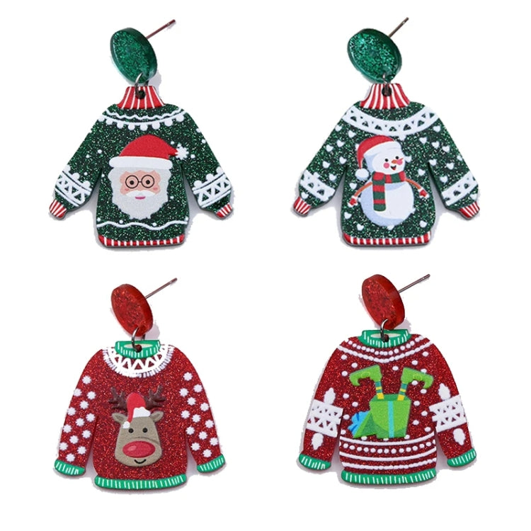 1pair Sweater Christmas Earrings Cute Elk Snowman  Earstuds