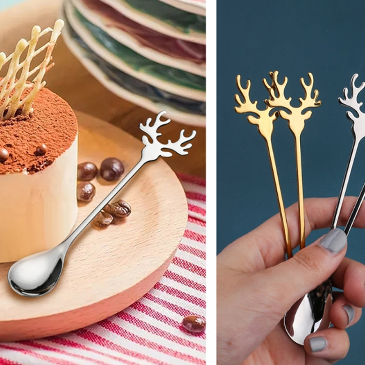 2pcs /Pack Christmas 304 Stainless Steel Deer Stirring Spoon Coffee Dessert Scoop