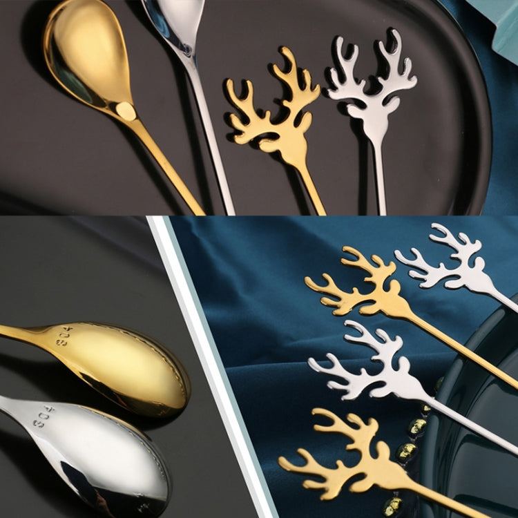 2pcs /Pack Christmas 304 Stainless Steel Deer Stirring Spoon Coffee Dessert Scoop