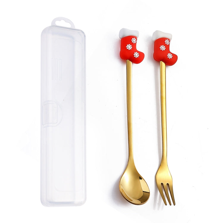 2pcs /Pack Christmas Dessert Fork And Spoon Set Portable Cute Cartoon Tableware
