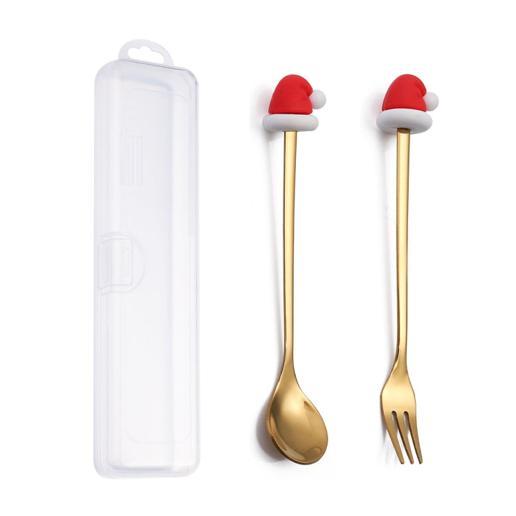 2pcs /Pack Christmas Dessert Fork And Spoon Set Portable Cute Cartoon Tableware