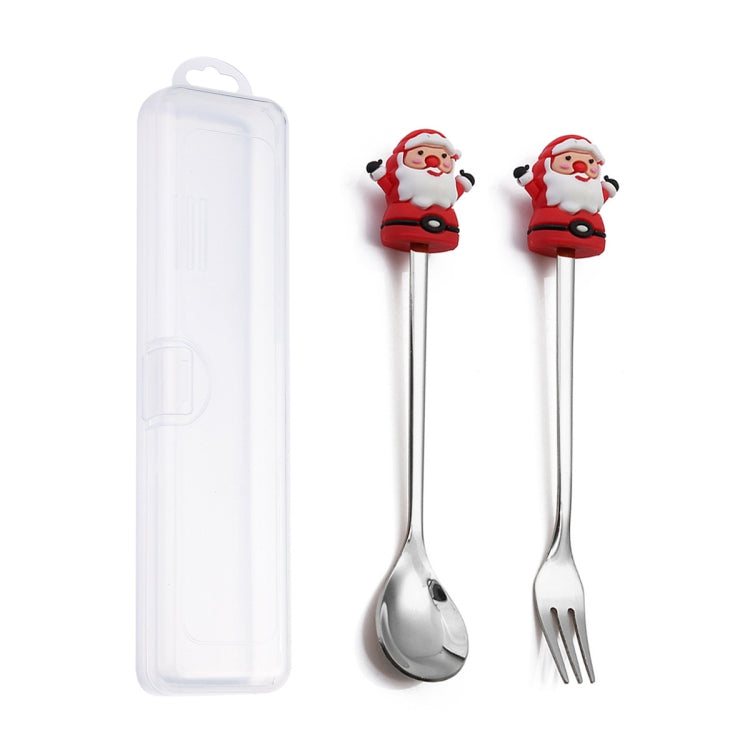 2pcs /Pack Christmas Dessert Fork And Spoon Set Portable Cute Cartoon Tableware