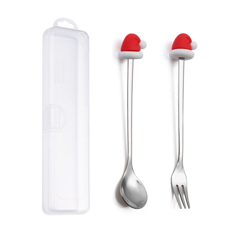 2pcs /Pack Christmas Dessert Fork And Spoon Set Portable Cute Cartoon Tableware