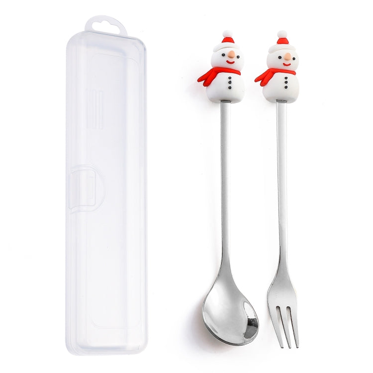 2pcs /Pack Christmas Dessert Fork And Spoon Set Portable Cute Cartoon Tableware