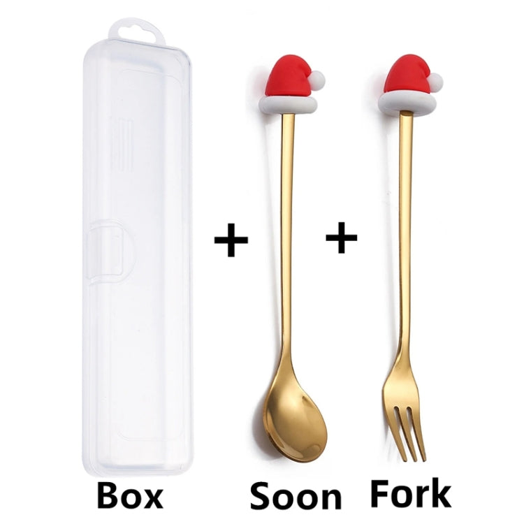 2pcs /Pack Christmas Dessert Fork And Spoon Set Portable Cute Cartoon Tableware