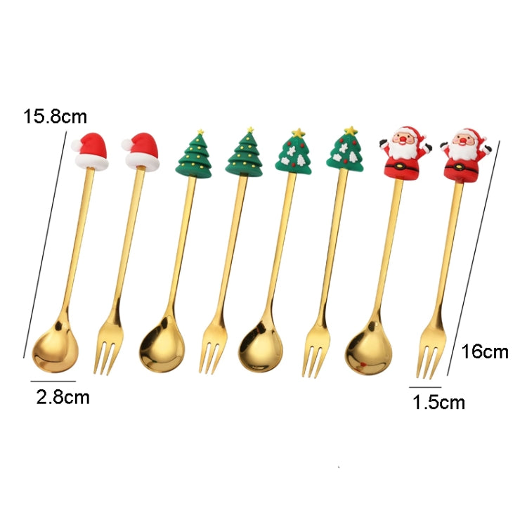 2pcs /Pack Christmas Dessert Fork And Spoon Set Portable Cute Cartoon Tableware