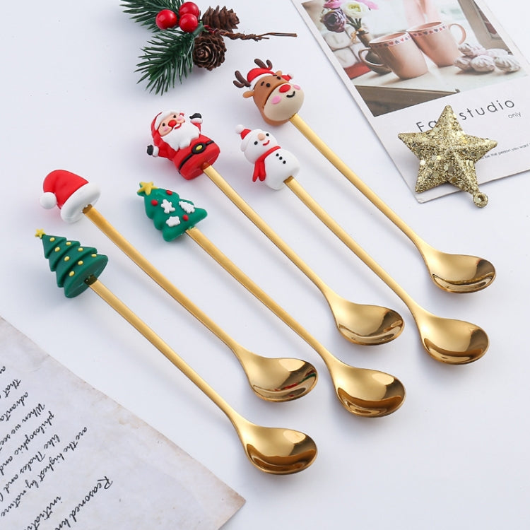 2pcs /Pack Christmas Dessert Fork And Spoon Set Portable Cute Cartoon Tableware