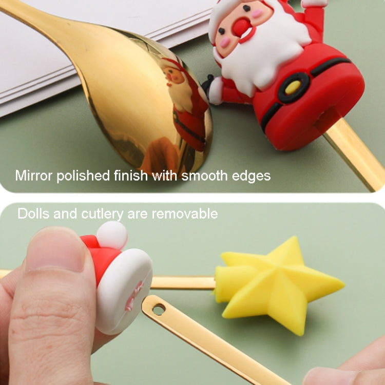 2pcs /Pack Christmas Dessert Fork And Spoon Set Portable Cute Cartoon Tableware
