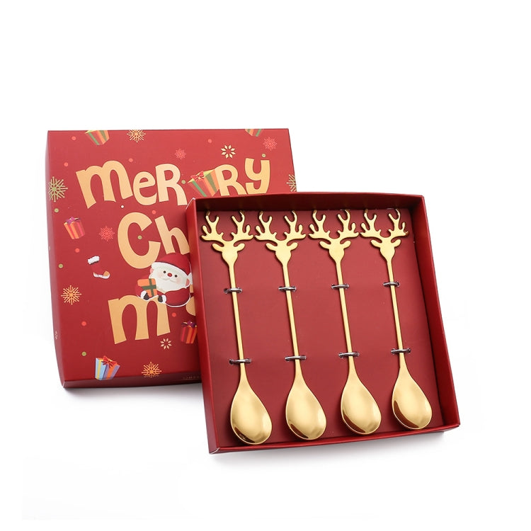 4pcs /Pack Christmas 304 Stainless Steel Deer Stirring Spoon Coffee Dessert Scoop