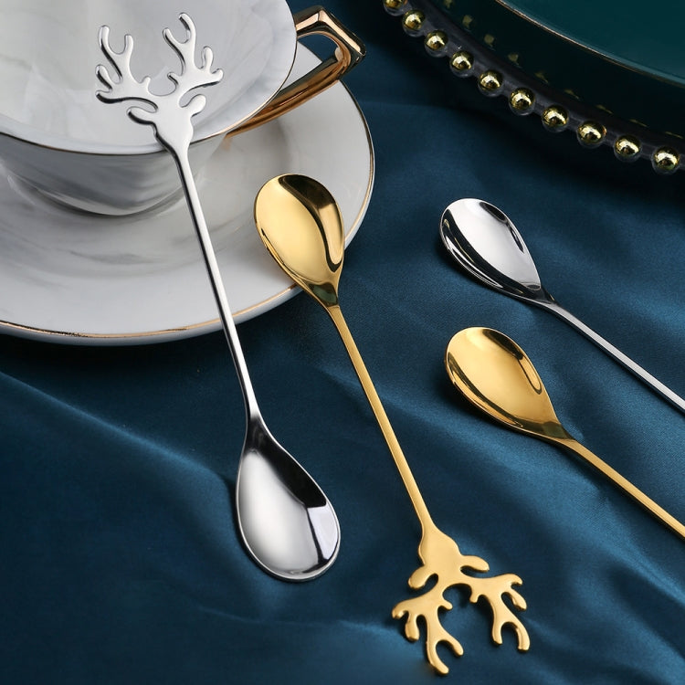 4pcs /Pack Christmas 304 Stainless Steel Deer Stirring Spoon Coffee Dessert Scoop