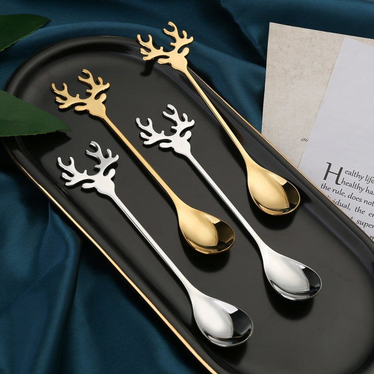 6pcs /Pack Christmas 304 Stainless Steel Deer Stirring Spoon Coffee Dessert Scoop