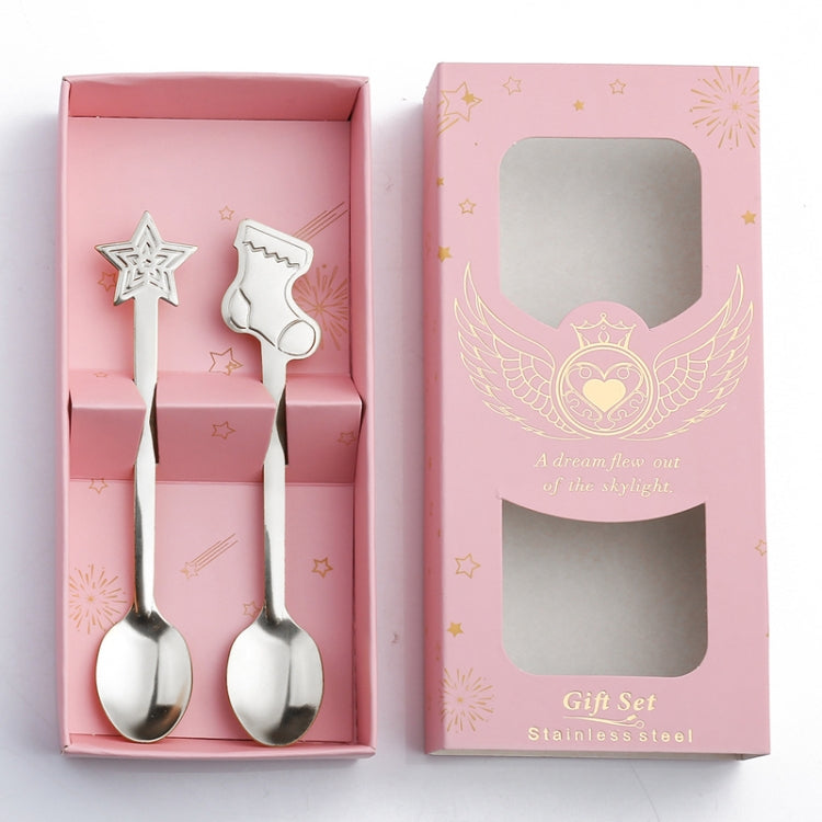2pcs /Pack Christmas Stainless Steel Spoon Tableware Gift Set