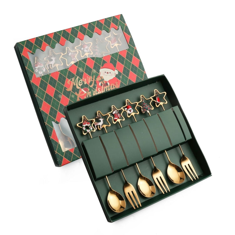 6pcs /Pack Christmas Stainless Steel Spoon And Fork Cutlery Gift Set