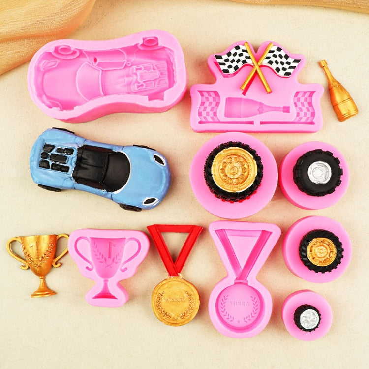 Sports Car Trophy Medal Tire Silicone Mold Glue Plaster Candle Baking Decorative Mold