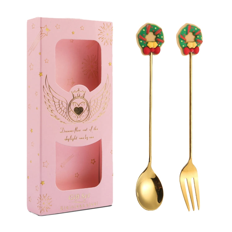 2pcs /Pack Christmas Gift Spoon Cartoon Fruit Fork Dessert Coffee Scoop