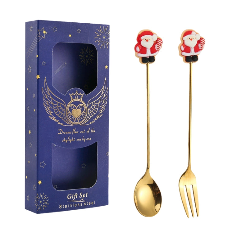 2pcs /Pack Christmas Gift Spoon Cartoon Fruit Fork Dessert Coffee Scoop