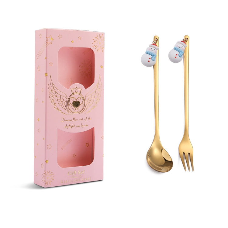 2pcs /Pack Christmas Mixing Spoon Fruit Fork With Pendant Flatware