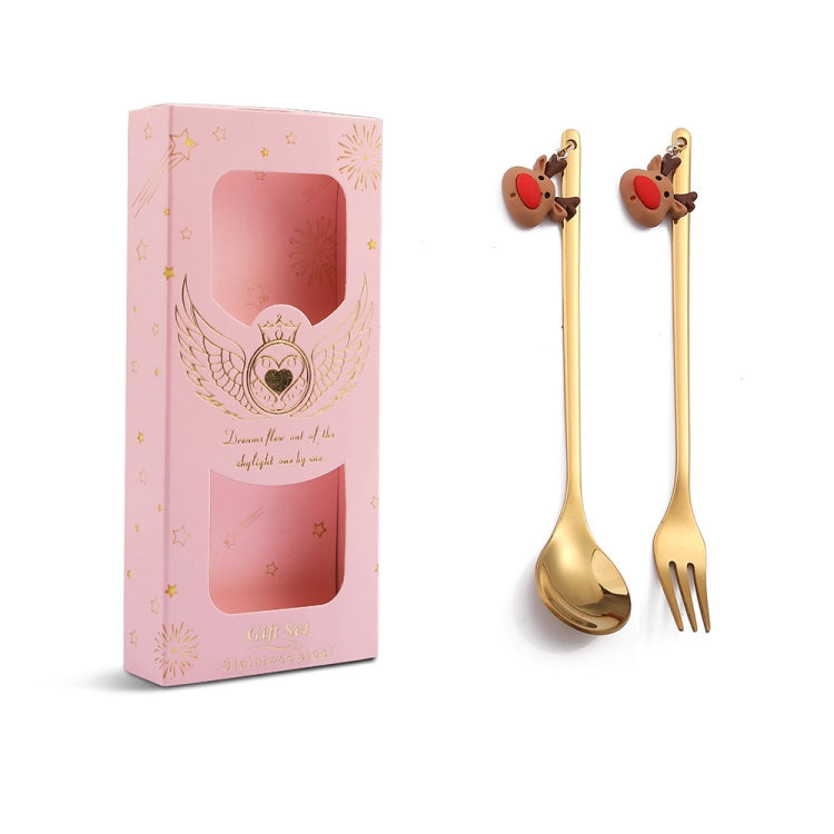 2pcs /Pack Christmas Mixing Spoon Fruit Fork With Pendant Flatware