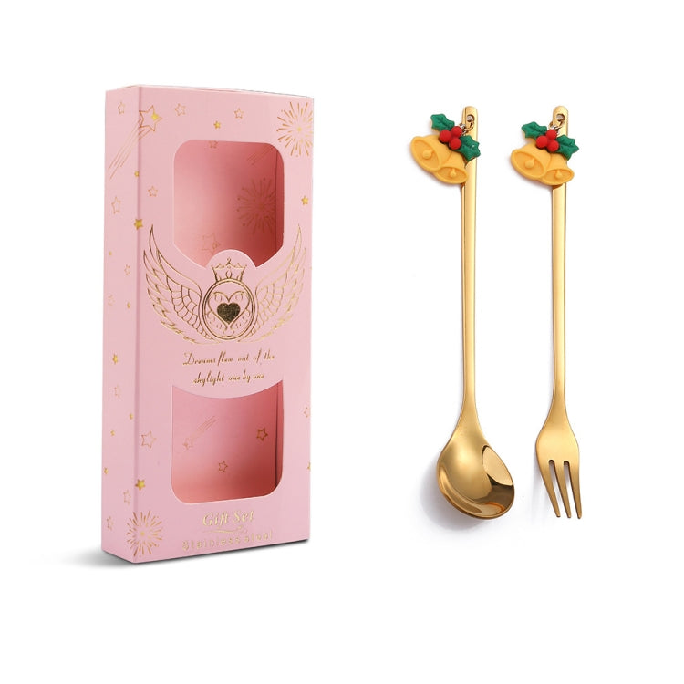 2pcs /Pack Christmas Mixing Spoon Fruit Fork With Pendant Flatware