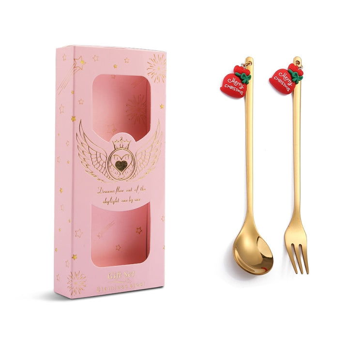 2pcs /Pack Christmas Mixing Spoon Fruit Fork With Pendant Flatware