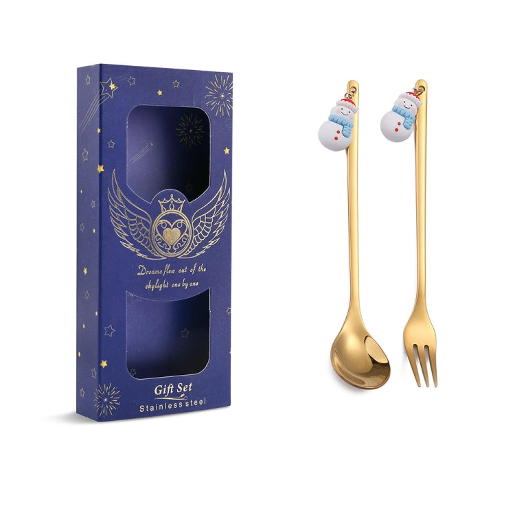 2pcs /Pack Christmas Mixing Spoon Fruit Fork With Pendant Flatware