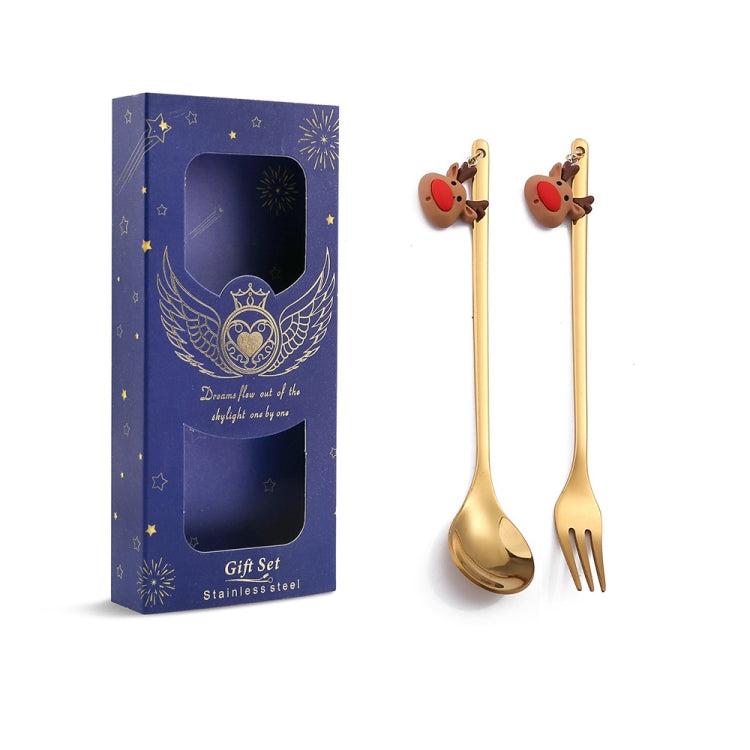 2pcs /Pack Christmas Mixing Spoon Fruit Fork With Pendant Flatware