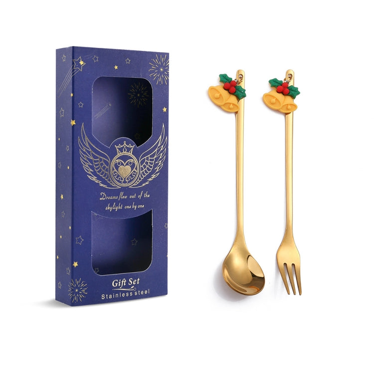 2pcs /Pack Christmas Mixing Spoon Fruit Fork With Pendant Flatware