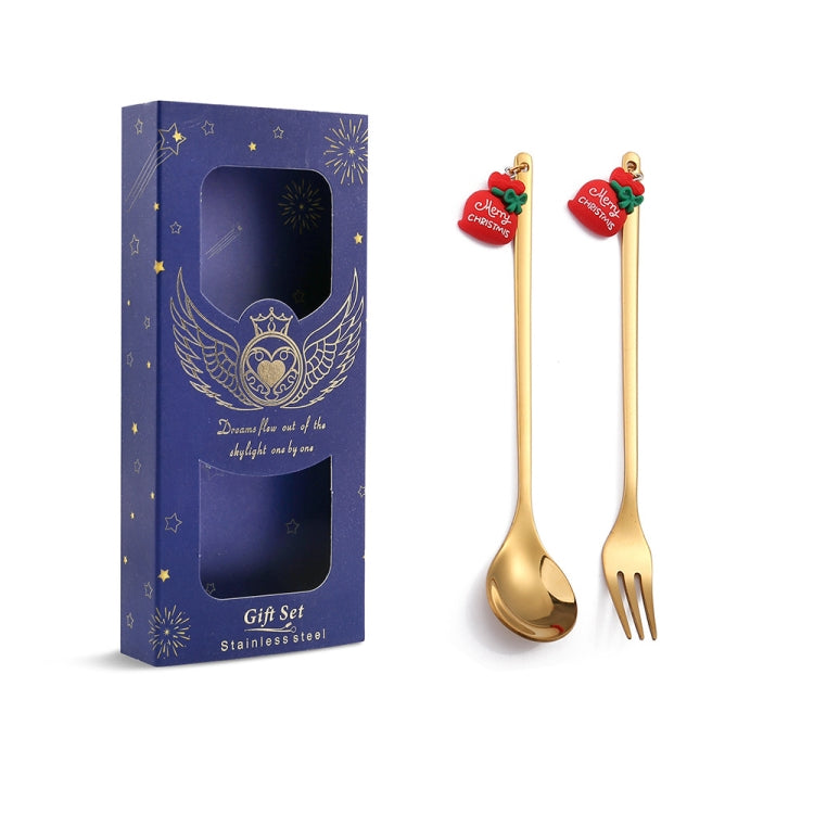 2pcs /Pack Christmas Mixing Spoon Fruit Fork With Pendant Flatware