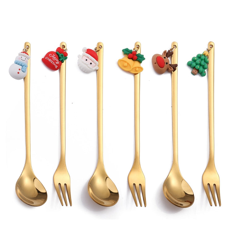 2pcs /Pack Christmas Mixing Spoon Fruit Fork With Pendant Flatware