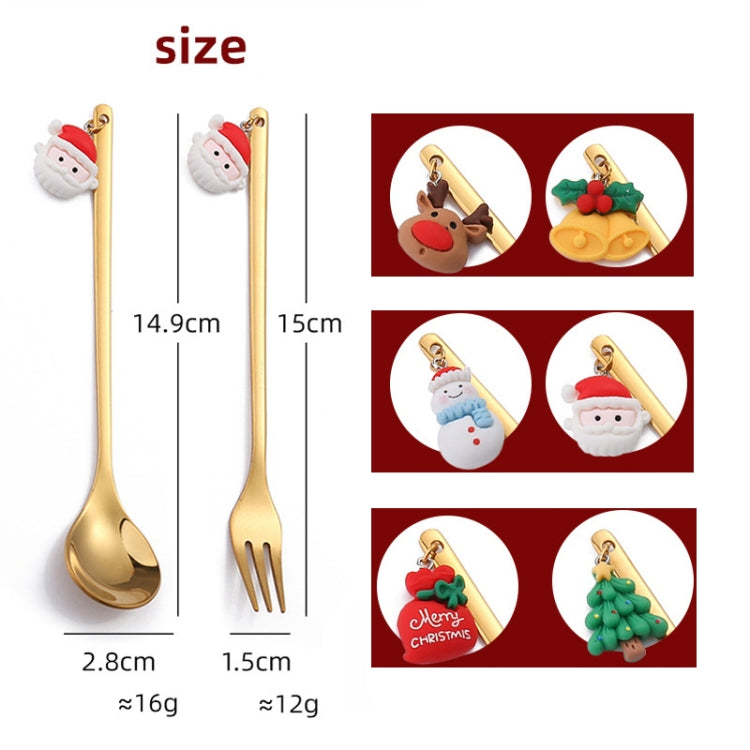 2pcs /Pack Christmas Mixing Spoon Fruit Fork With Pendant Flatware