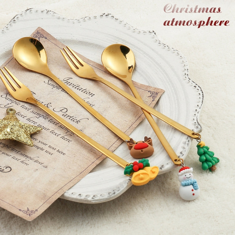 2pcs /Pack Christmas Mixing Spoon Fruit Fork With Pendant Flatware